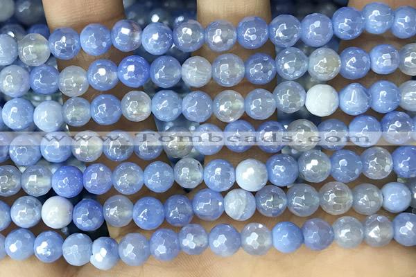 CAA5550 15 inches 6mm faceted round AB-color banded agate beads