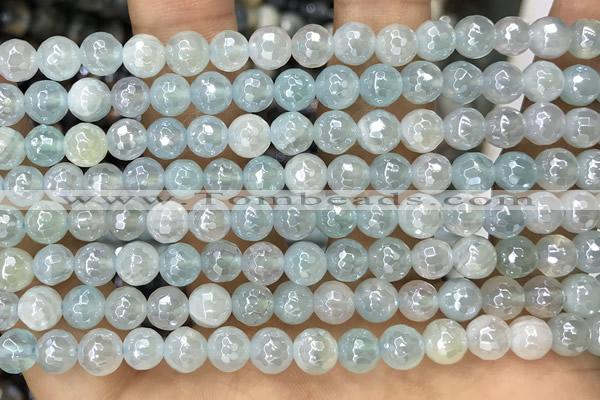 CAA5554 15 inches 6mm faceted round AB-color banded agate beads