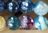 CAA5558 15 inches 6mm faceted round AB-color banded agate beads