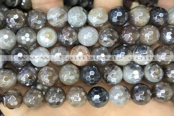 CAA5564 15 inches 10mm faceted round AB-color banded agate beads