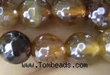 CAA5566 15 inches 6mm faceted round AB-color banded agate beads