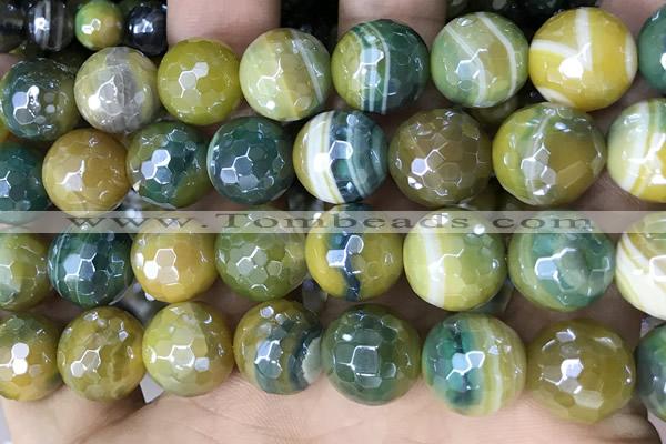 CAA5577 15 inches 12mm faceted round AB-color banded agate beads