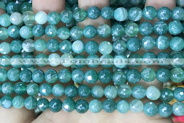 CAA5578 15 inches 6mm faceted round AB-color banded agate beads