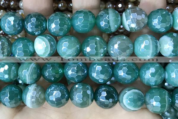 CAA5581 15 inches 12mm faceted round AB-color banded agate beads