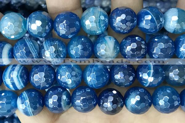 CAA5585 15 inches 12mm faceted round AB-color banded agate beads