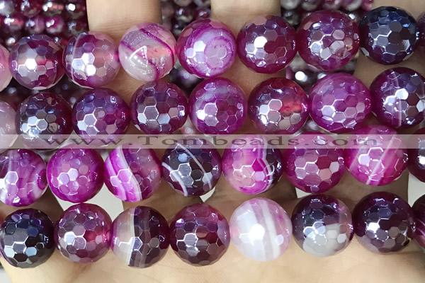 CAA5589 15 inches 12mm faceted round AB-color banded agate beads