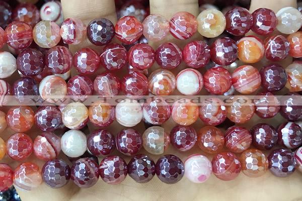 CAA5591 15 inches 8mm faceted round AB-color banded agate beads