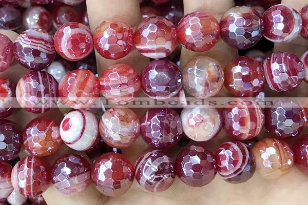 CAA5592 15 inches 10mm faceted round AB-color banded agate beads