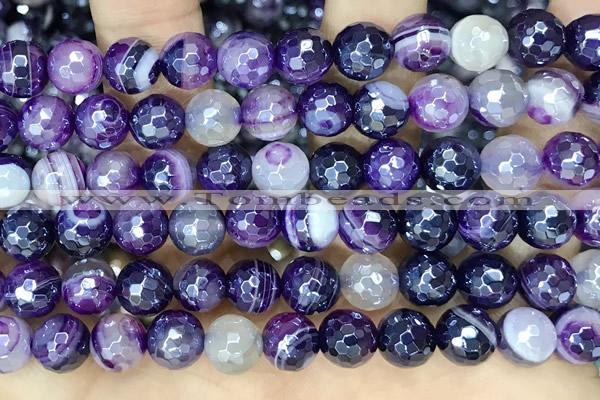 CAA5594 15 inches 6mm faceted round AB-color banded agate beads