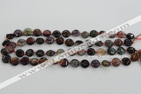 CAA560 15.5 inches 12mm faceted flat round dragon veins agate beads