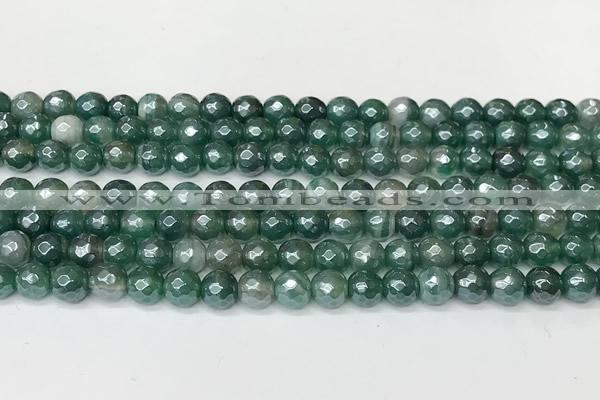 CAA5604 15 inches 6mm faceted round AB-color banded agate beads