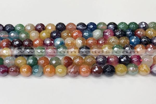 CAA5611 15 inches 8mm faceted round AB-color banded agate beads
