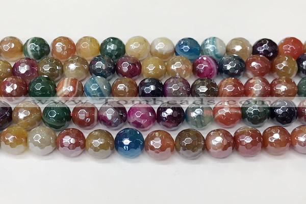 CAA5612 15 inches 10mm faceted round AB-color banded agate beads
