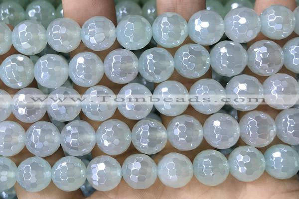 CAA5636 15 inches 8mm faceted round AB-color green agate beads