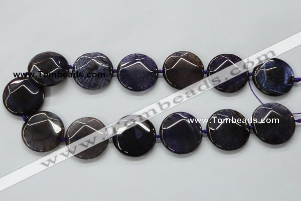 CAA564 15.5 inches 30mm faceted flat round dragon veins agate beads