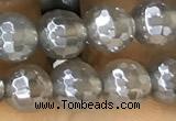 CAA5640 15 inches 6mm faceted round AB-color grey agate beads