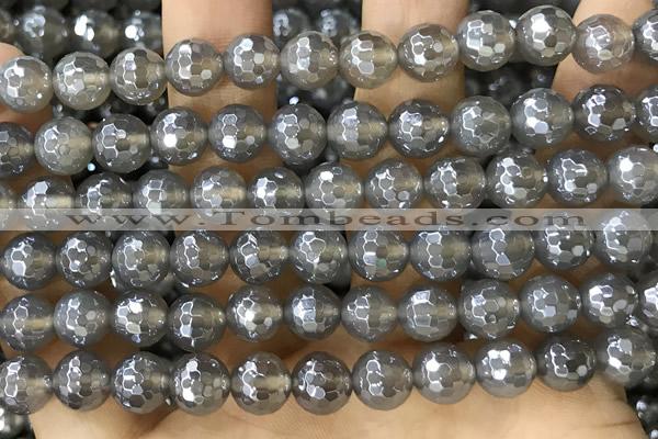 CAA5641 15 inches 8mm faceted round AB-color grey agate beads
