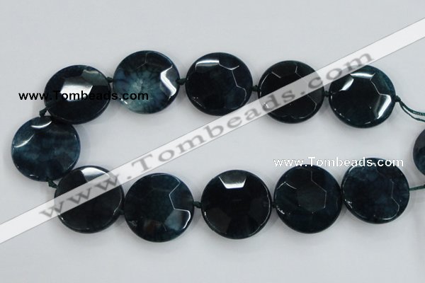 CAA565 15.5 inches 35mm faceted flat round dragon veins agate beads