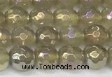 CAA5650 15 inches 6mm faceted round AB-color grey agate beads