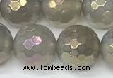 CAA5653 15 inches 12mm faceted round AB-color grey agate beads