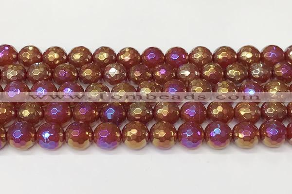 CAA5667 15 inches 10mm faceted round AB-color red agate beads