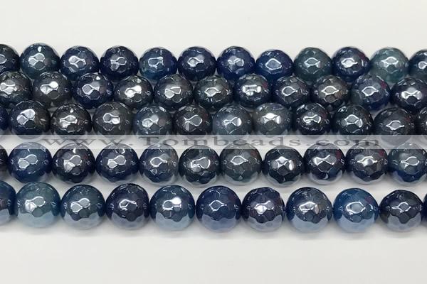CAA5677 15 inches 10mm faceted round AB-color blue agate beads