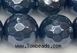 CAA5678 15 inches 12mm faceted round AB-color blue agate beads