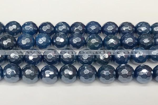 CAA5678 15 inches 12mm faceted round AB-color blue agate beads