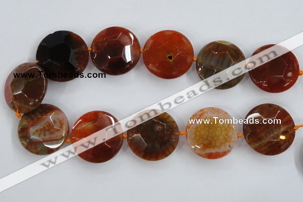 CAA571 15.5 inches 35mm faceted flat round dragon veins agate beads