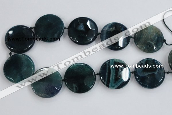 CAA572 15.5 inches 40mm faceted flat round dragon veins agate beads