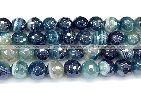 CAA5951 15 inches 12mm faceted round AB-color line agate beads