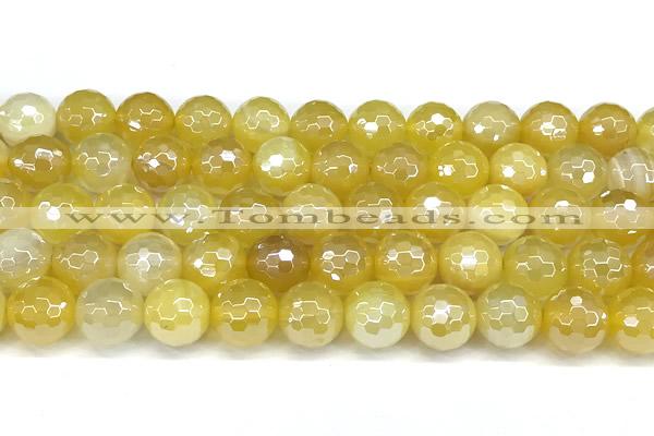 CAA5989 15 inches 10mm faceted round AB-color line agate beads