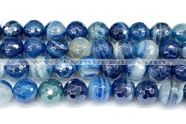 CAA5994 15 inches 12mm faceted round AB-color line agate beads
