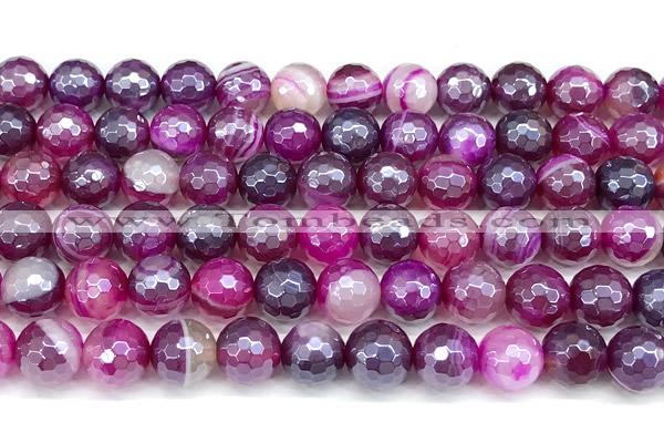 CAA5996 15 inches 8mm faceted round AB-color line agate beads