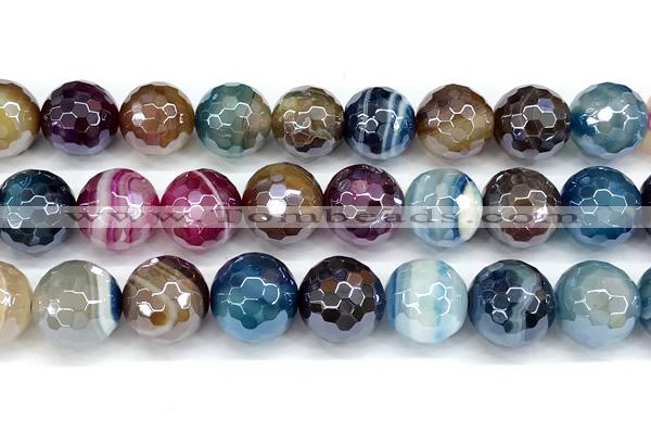 CAA6012 15 inches 12mm faceted round AB-color line agate beads