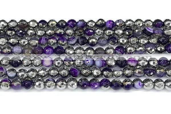 CAA6016 15 inches 6mm faceted round electroplated line agate beads