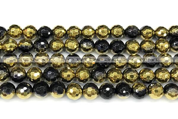 CAA6026 15 inches 10mm faceted round electroplated agate beads