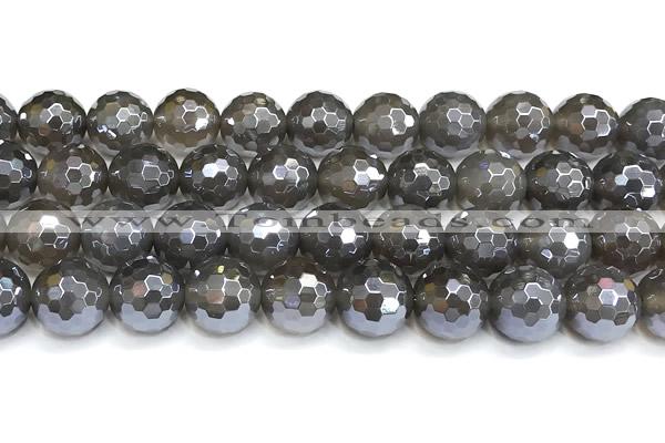 CAA6041 15 inches 12mm faceted round AB-color grey agate beads