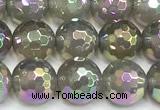 CAA6043 15 inches 8mm faceted round AB-color grey agate beads