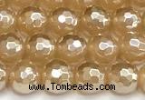 CAA6050 15 inches 6mm faceted round AB-color yellow agate beads