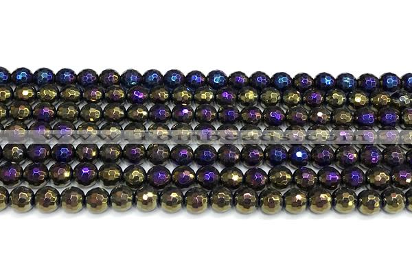 CAA6054 15 inches 6mm faceted round AB-color black agate beads
