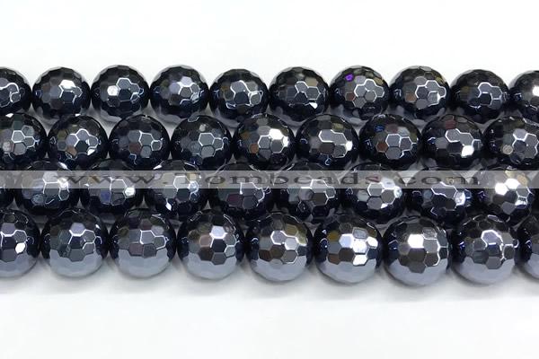 CAA6061 15 inches 12mm faceted round AB-color black agate beads