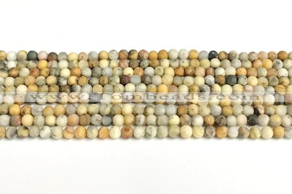 CAA6085 15 inches 4mm round matte yellow crazy lace agate beads