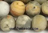 CAA6088 15 inches 10mm round matte yellow crazy lace agate beads