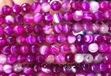 CAA6326 15 inches 8mm faceted round fuchsia banded agate beads