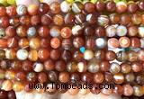 CAA6330 15 inches 6mm faceted round red banded agate beads