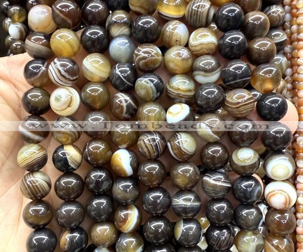 CAA6398 15 inches 10mm round coffee banded agate beads wholesale