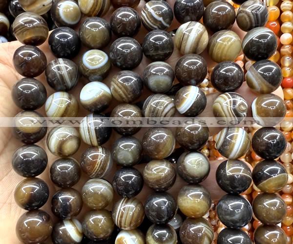 CAA6399 15 inches 12mm round coffee banded agate beads wholesale