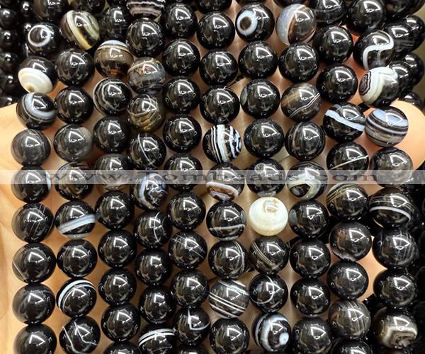 CAA6403 15 inches 10mm round black banded agate beads wholesale