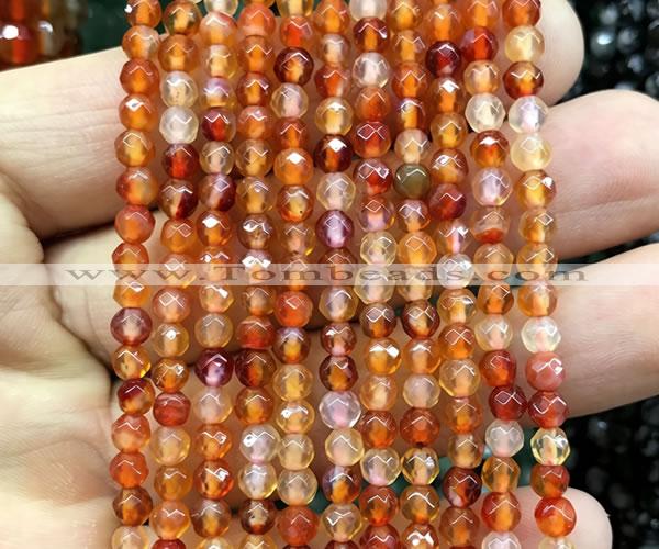 CAA6438 15 inches 4mm faceted round red agate beads wholesale